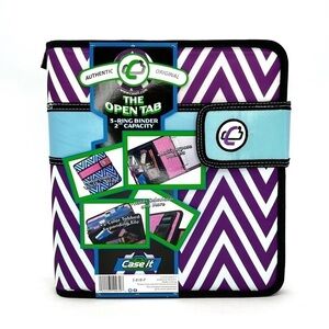 Case-It “The Open Tab” 2” Three Ring Binder Purple White Chevron w/Pink New NWT